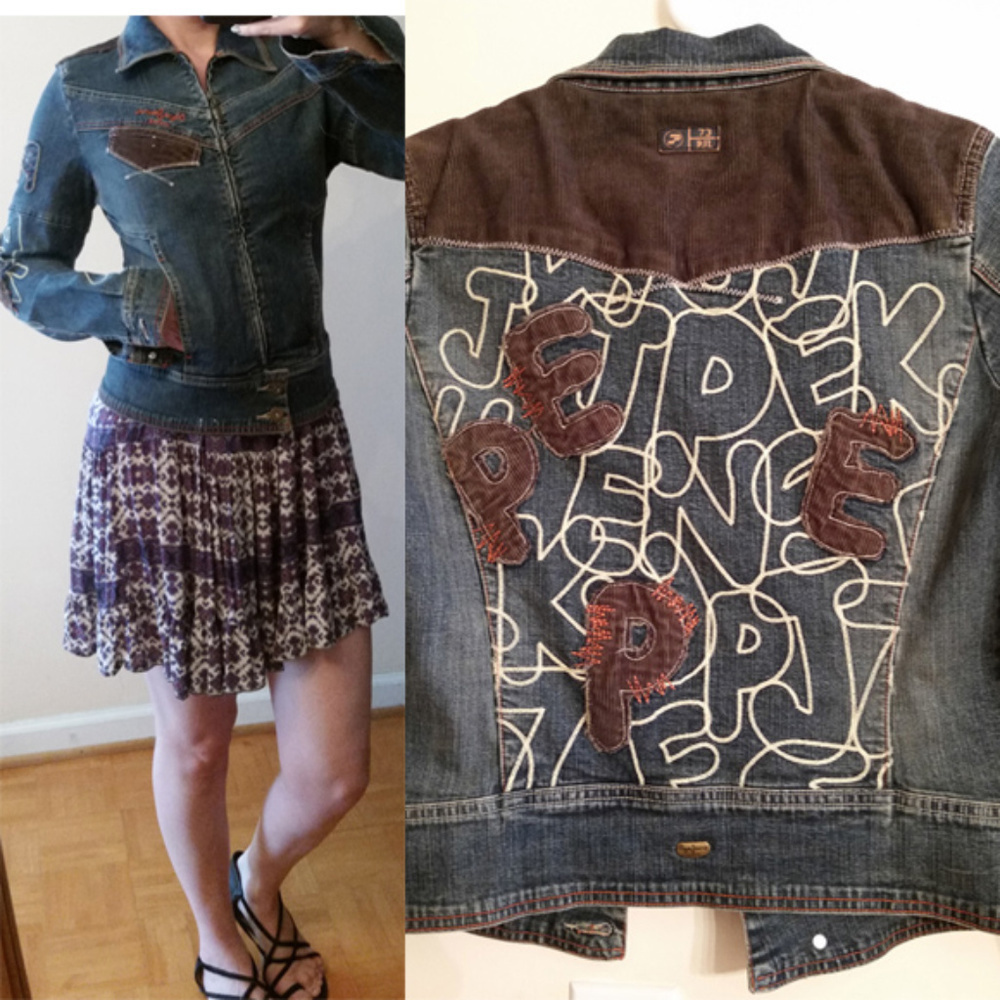 Pepe London jean/denim jacket embroidered runs S